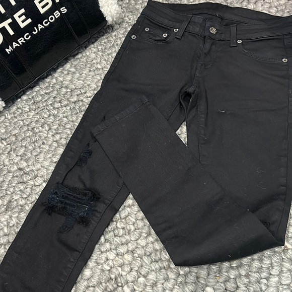 LF Carmar Blue Black Denim Distressed Skinny Jeans Size 24